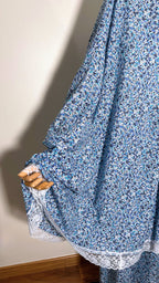 Tenue de prière éthique noor bleu en coton et dentelle pratique à mettre et facile à enfiler flowae