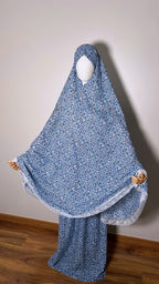 robe de priere en coton bleu noor flowae