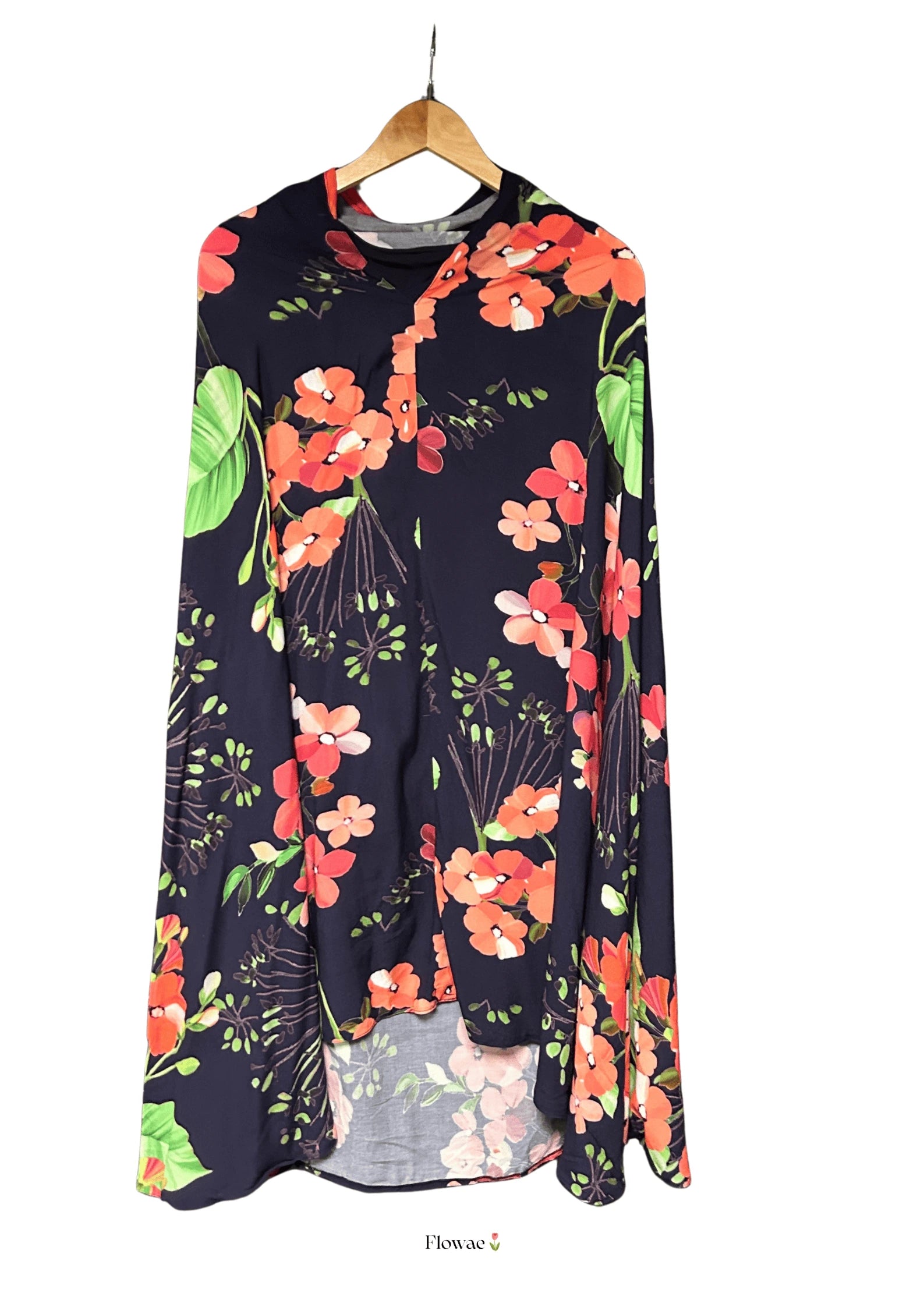 tenue de prière éthique bleu marine fleuri parfait pour l'été en coton et viscose
