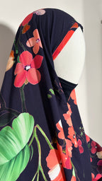 robe de priere bleu marine fleuri, été viscose coton 