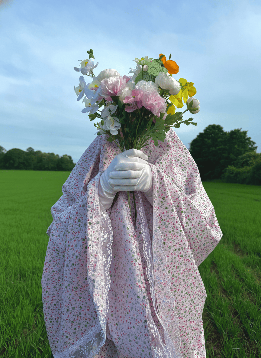 robe de prière sakura rose dentelle, fleurs cottage core jardin