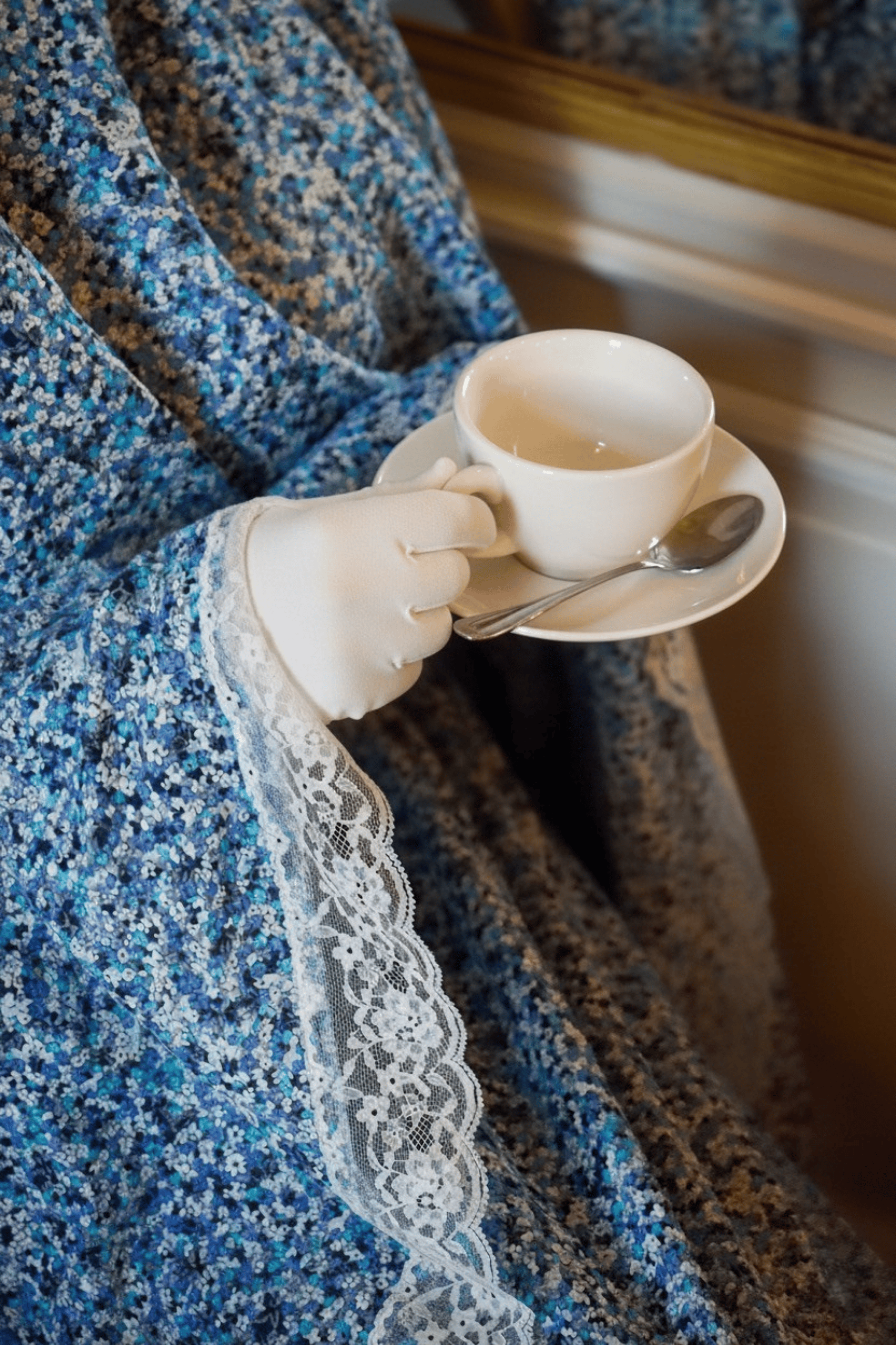 ensemble de prière 2 pièces noor bleu en coton fleuri à dentelle flowae
