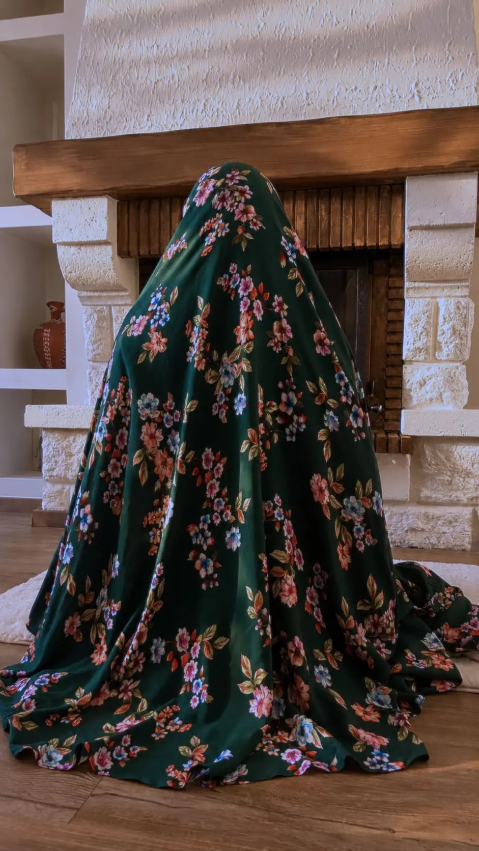 Tenue de prière Isha vert forêt à motif floral délicat abaya de prière longue Flowae
